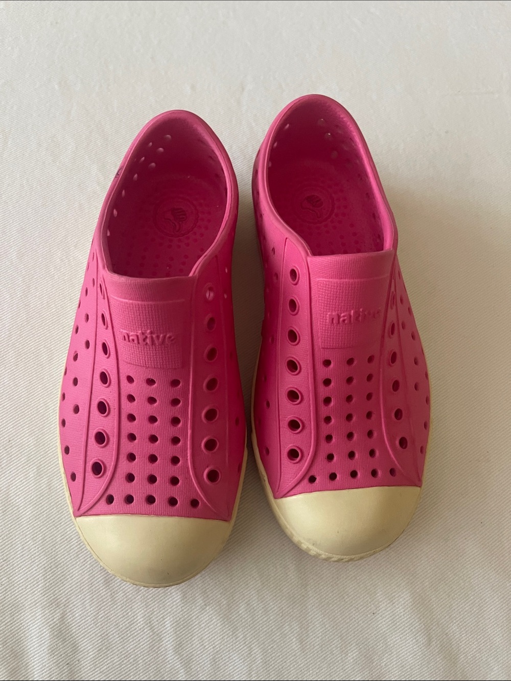 Native Size C12 Pink Slip-On Shoes with Cream Toe Caps